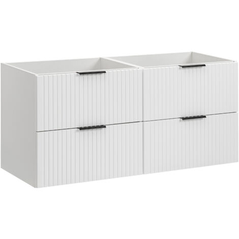 Furnidea - Meuble de salle de bain suspendu sous double vasque ADEL BLANC 120 cm - 4 tiroirs - Façades rainurées (1/5)