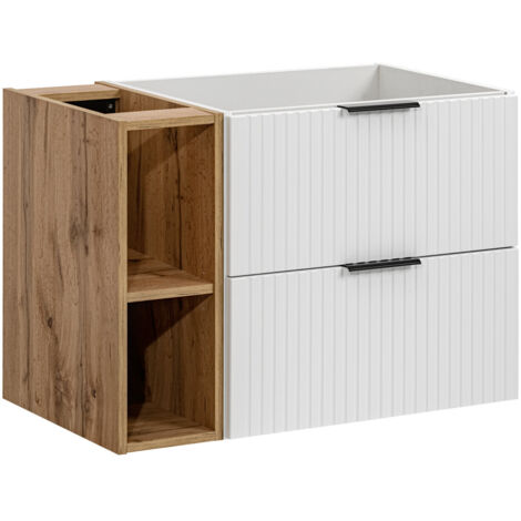Furnidea - Meuble sous vasque ADEL BLANC avec l'étagère - extension CHÊNE 80 cm - 2 tiroirs - Façades rainurées (1/5)