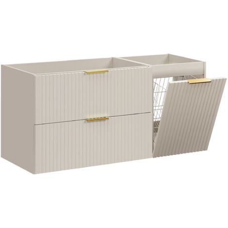 Furnidea - Meuble suspendu sous vasque avec panier à linge ADEL CACHEMIRE 120 cm - 2 tiroirs - Façades rainurées