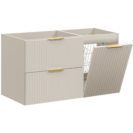 Furnidea - Meuble suspendu sous vasque avec panier à linge ADEL CACHEMIRE 100 cm - 2 tiroirs - Façades rainurées