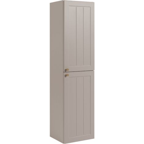 Furnidea - Meuble colonne suspendu de salle de bain GUSTO cachemire 35 x 136 cm - 2 portes, façades fraisées (1/5)