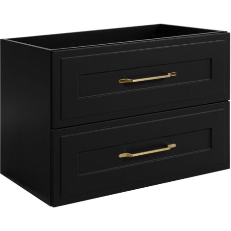 Furnidea - Meuble suspendu sous lavabo CLASSIC noir 80 cm - 2 tiroirs, façades fraisées (1/5)