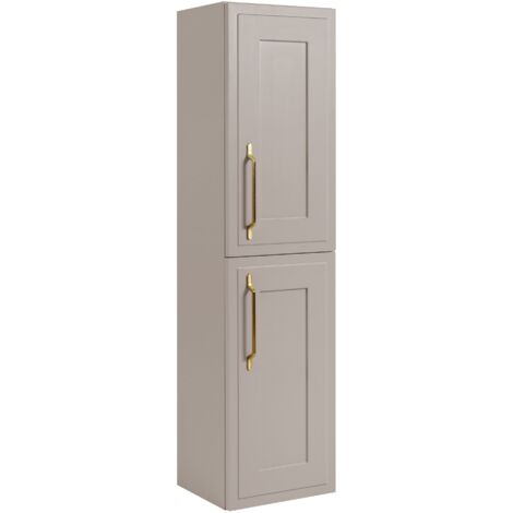 Furnidea - Meuble colonne suspendu de salle de bain CLASSIC cachemire 35 x 136 cm - 2 portes, façades fraisées (1/5)