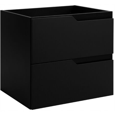 Furnidea - Meuble de salle de bain suspendu sous vasque MODERN noir 60 cm - 2 tiroirs, façade lisse (1/5)