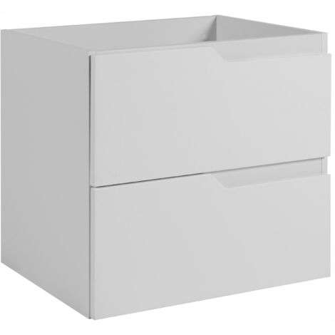 Furnidea - Meuble de salle de bain suspendu sous vasque MODERN blanc 60 cm - 2 tiroirs, façade lisse (1/5)