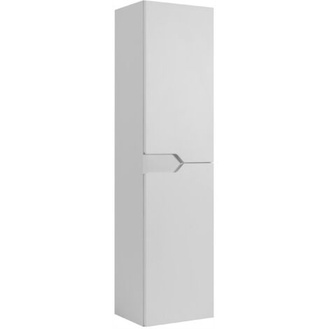Furnidea - Meuble colonne de salle de bain suspendu MODERN blanc 36 x 136 cm - 2 portes, façade lisse (1/5)