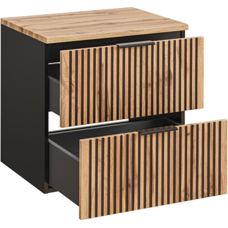 Meuble de salle de bain à suspendre XILO NOIR CHÊNE 80 cm avec le plan CHÊNE - style industriel (1/5)