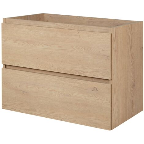 Meuble suspendu sous lavabo SIMPLE chêne clair 80 cm - 2 tiroirs effet bois