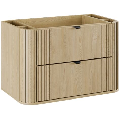 Meuble sous vasque suspendu OVALIA - 2 tiroirs chêne 80 cm (1/5)