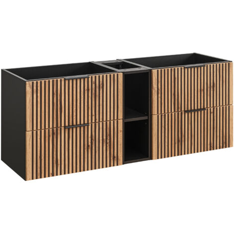 Double meuble sous vasque XILO NOIR CHÊNE 120 cm avec l'etension noir 20 cm - style industriel