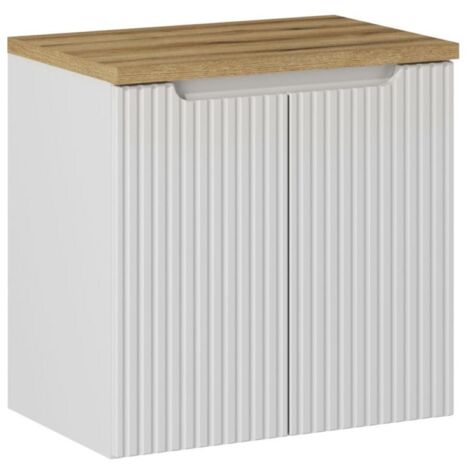 Meuble sous vasque suspendu 2 portes NOVA blanc avec plan chêne 60 CM (1/5)