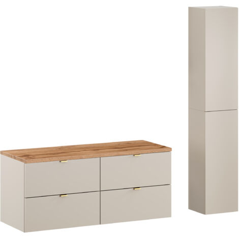 Ensemble DALIA CACHEMIRE double meuble sous vasque avec plan chêne 120 cm et 2 x colonne 30/80 cm à suspendre (1/5)