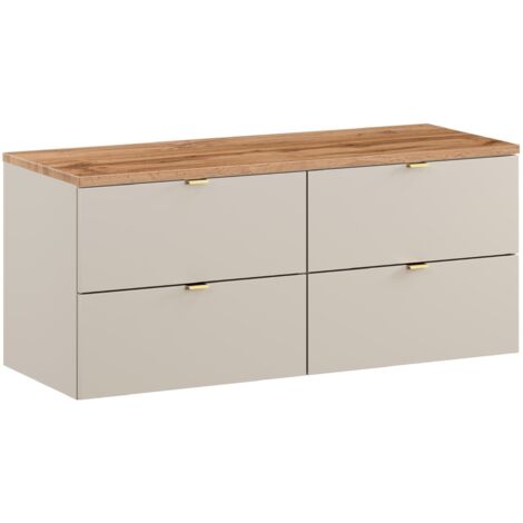 Double meuble sous vasque à suspendre avec le plan chêne DALIA CACHEMIRE 120 cm (1/5)