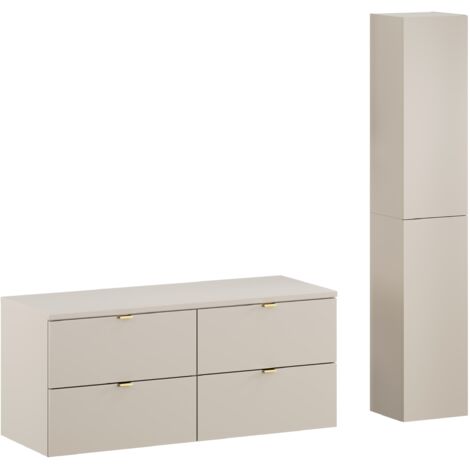 Ensemble DALIA CACHEMIRE double meuble sous vasque avec plan 120 cm et 2 x colonne 30/80 cm à suspendre (1/5)