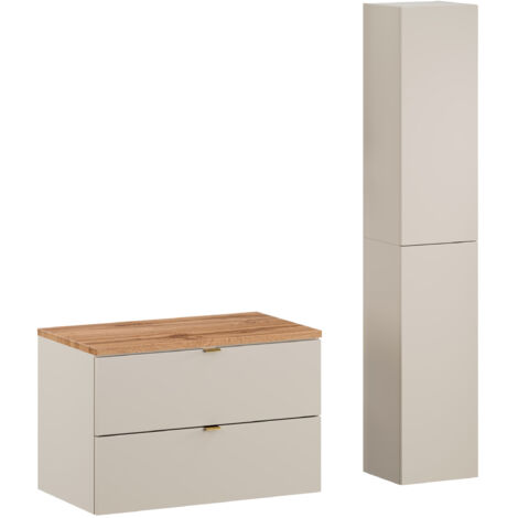 Ensemble DALIA CACHEMIRE meuble sous vasque avec plan chêne 80 cm et 2 x colonne 30/80 cm à suspendre (1/5)