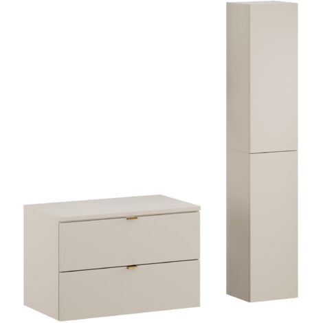 Ensemble DALIA CACHEMIRE meuble sous vasque avec plan 80 cm et 2 x colonne 30/80 cm à suspendre