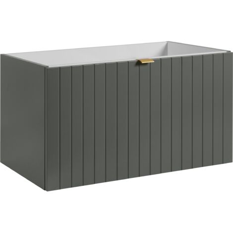 Meuble sous-vasque suspendu HARMO 80 cm Façade rainuré vert semi-mat (1/5)