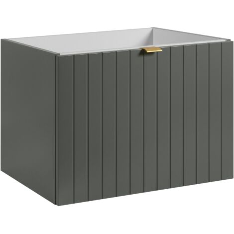 Meuble sous-vasque suspendu HARMO 60 cm Façade rainuré vert semi-mat (1/5)