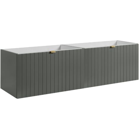Meuble sous double vasque suspendu HARMO 160 cm Façade rainuré vert semi-mat (1/5)