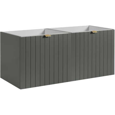 Meuble sous double vasque suspendu HARMO 100 cm Façade rainuré vert semi-mat (1/5)