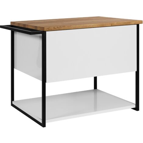 Meuble sous vasque suspendu LOV BLANC avec porte-serviettes et plan en bois 60 cm (1/5)