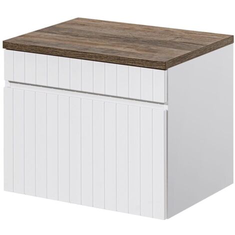 Meuble sous vasque suspendu ICONIC blanc 60 cm avec le plan chêne Santa Fe (1/5)