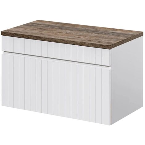 Meuble sous vasque suspendu ICONIC blanc 80 cm avec le plan chêne Santa Fe (1/5)