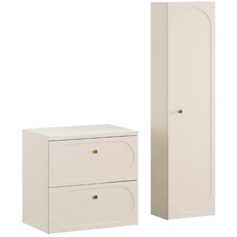 Ensemble meuble suspendu sous vasque avec plan 60 cm et colonne 35 x 140 cm beige DONNA SAND (1/5)