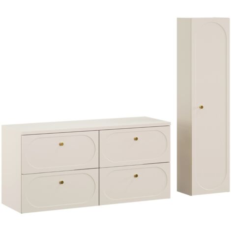 Ensemble meuble suspendu sous vasque avec plan 120 cm et colonne 35 x 140 cm beige DONNA SAND (1/5)