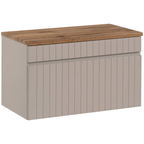 Meuble sous vasque suspendu ICONIC cachemire 80 cm avec le plan chêne coast evoke (1/5)