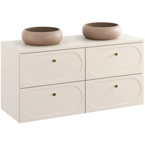 Meuble sous double vasque suspendu 120 cm DONNA SAND beige avec plan et vasques WIKI (1/5)
