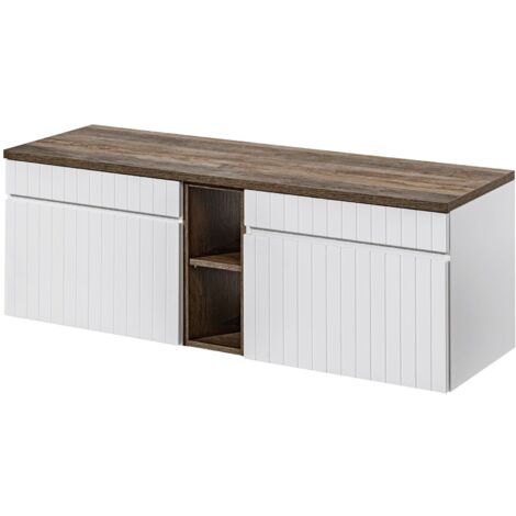 Double meuble sous vasques suspendu ICONIC blanc 140 cm avec le plan et l'extension chêne Santa Fe (1/5)