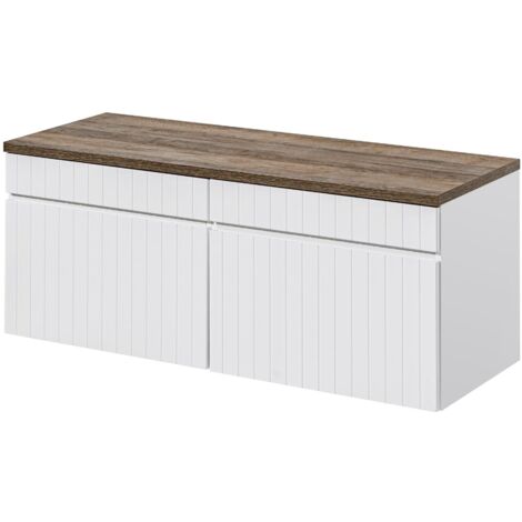 Double meuble sous vasques suspendu ICONIC blanc 120 cm avec le plan chêne Santa Fe (1/5)