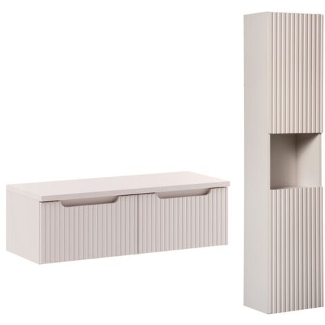 Ensemble meuble suspendu sous vasque 100 cm et colonne 30 x 140 cm NOVA cachemire (1/5)