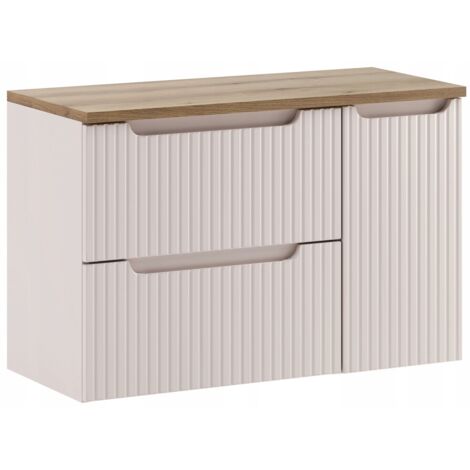 Ensemble meuble suspendu sous vasque 60 cm et cargo 30 cm NOVA cachemire avec plan chêne (1/5)