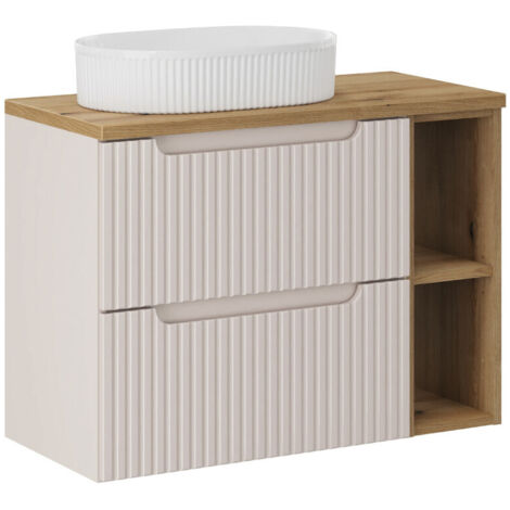 Meuble simple vasque 80cm 2 tiroirs 2 niches Riva Cachemire et Bois (1/5)