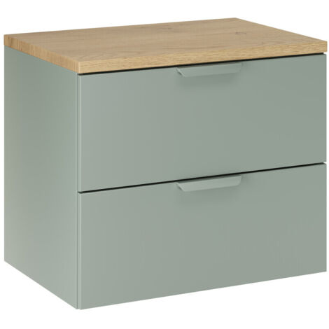Meuble sous vasque suspendu avec plan en chêne ASTER vert 60 cm (1/5)