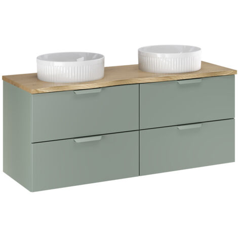 Ensemble meuble et deux vasques Beyond 120 cm ASTER vert avec plan en chêne