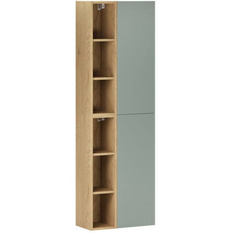 Meuble colonne de salle de bain suspendu ASTER vert 50 x 160 cm avec extension - étagères ouverte (1/5)