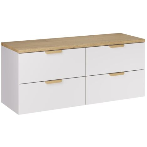 Meuble sous vasque suspendu avec plan en chêne ASTER blanc 120 cm (1/5)