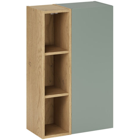 Meuble colonne de salle de bain suspendu ASTER vert 50 x 80 cm avec extension - étagères ouverte
