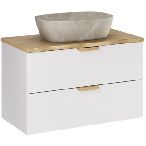 Ensemble meuble et vasque Anna 80 cm ASTER blanc avec plan en chêne (1/5)