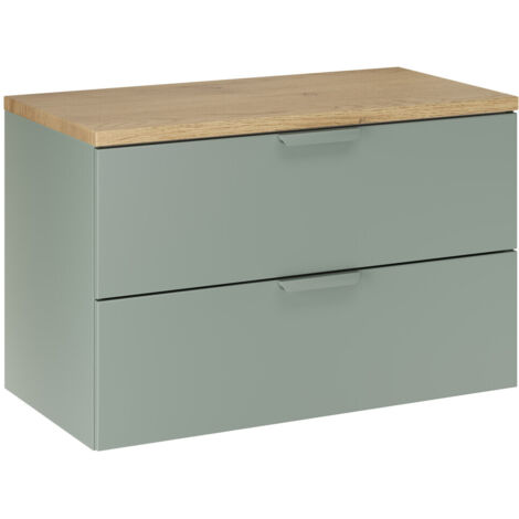 Meuble sous vasque suspendu avec plan en chêne ASTER vert 80 cm (1/5)