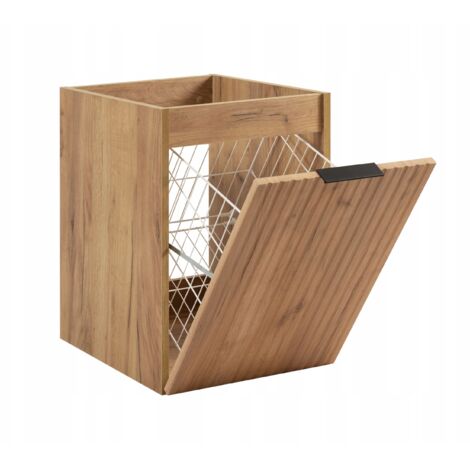 Furnidea - Meuble bas de salle de bain avec panier à linge FLOW CHÊNE 40 cm
