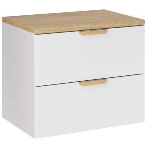 Meuble sous vasque suspendu avec plan en chêne ASTER blanc 60 cm (1/5)