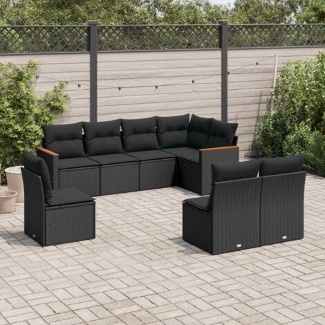 vidaXL Salon de jardin 8 pcs avec coussins noir résine tressée (1/5)