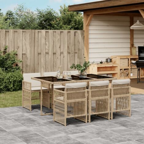 Vidaxl – Ensemble table et chaises de jardin 7 pcs – Table 165 x 106 x 73 cm en poly rotin – Chaises avec coussins épais – Résistant aux UV