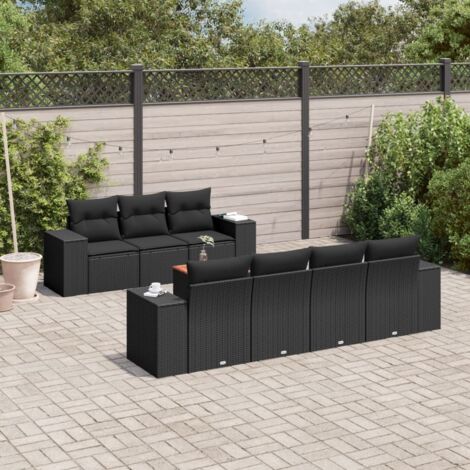 vidaXL Salon de jardin 8 pcs avec coussins noir résine tressée (1/3)