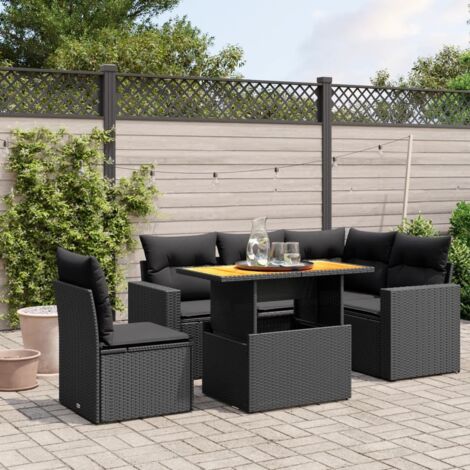vidaXL Salon de jardin 6 pcs avec coussins noir résine tressée (1/3)