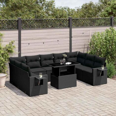 Vidaxl – Salon de jardin modulable 10 places – Résine tressée noire – Coussins épais – Table réglable en hauteur – Idéal pour terrasses et patios (1/5)